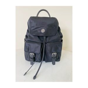 Tory Burch Virginia Drawstring Nylon Flap Backpack - Black